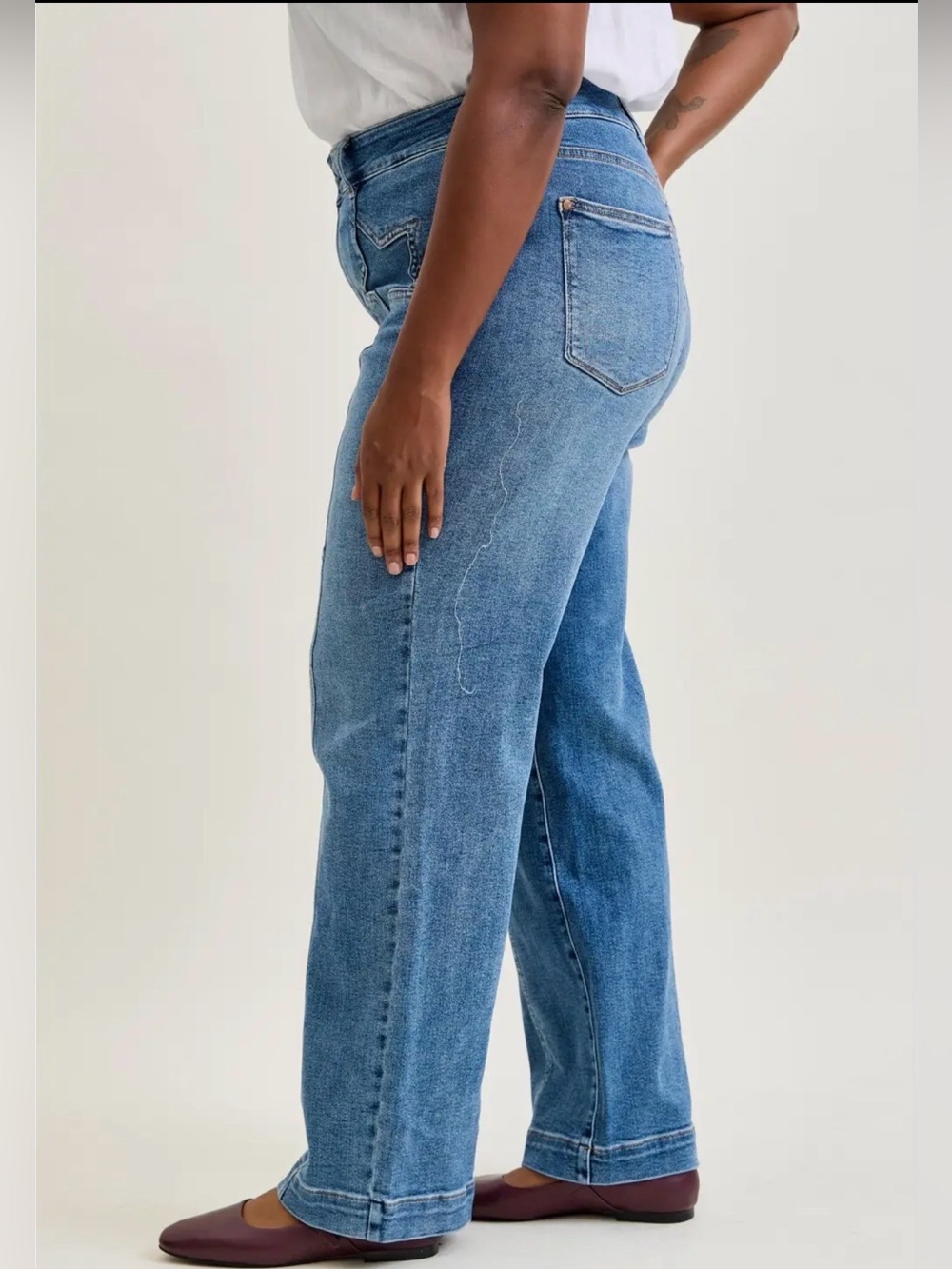 Judy Blue High Waist Star Front Seam Detail Wide Leg Jeans Plus Size 14W–24W NWT - Picture 4 of 6